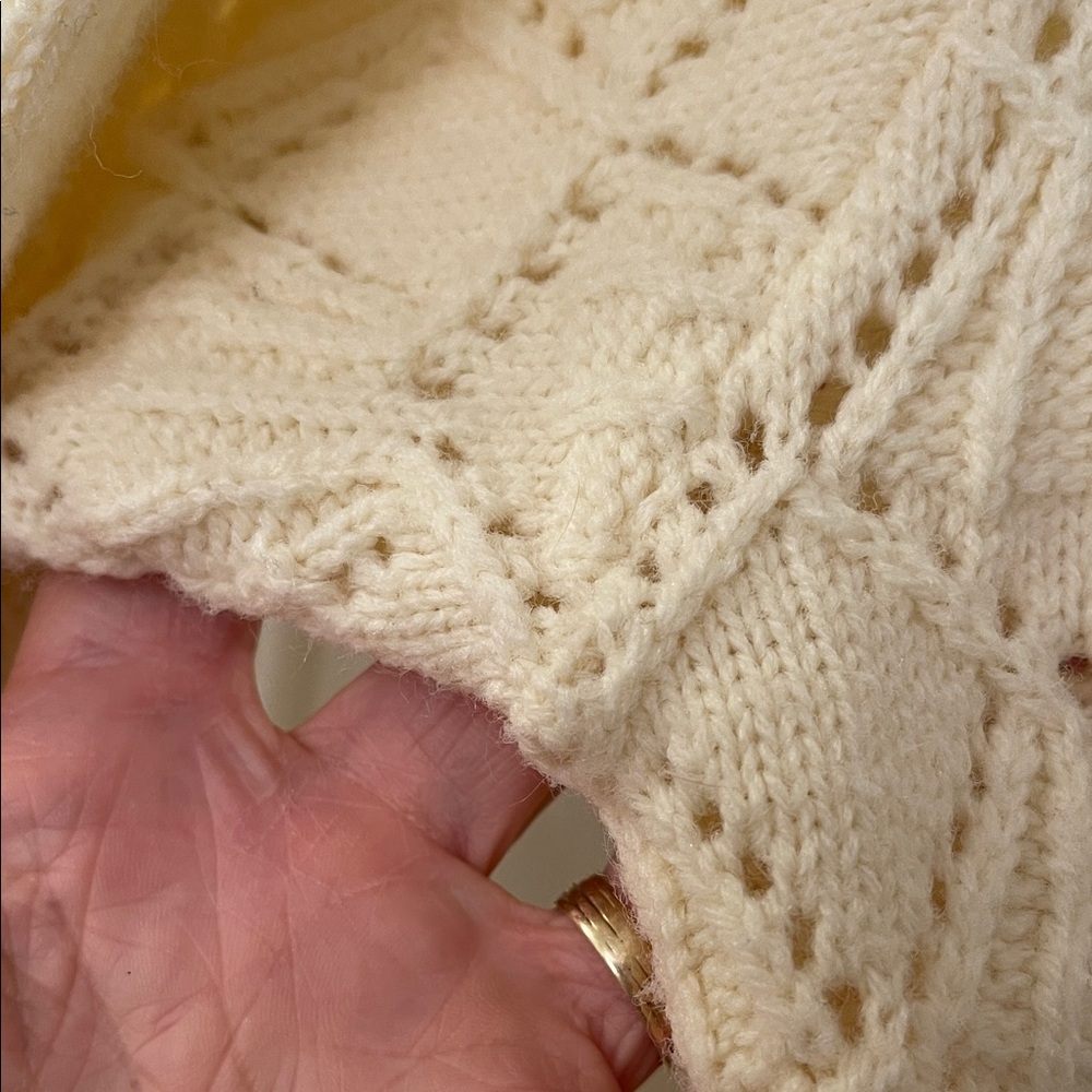 Vintage GrannyCore Cream Openwork Knit Button-Up Sweater Cardigan - Picture 10 of 10